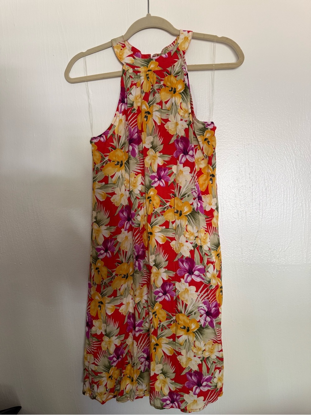 Nine West Red Floral Halter Dress with Yellow Blooms